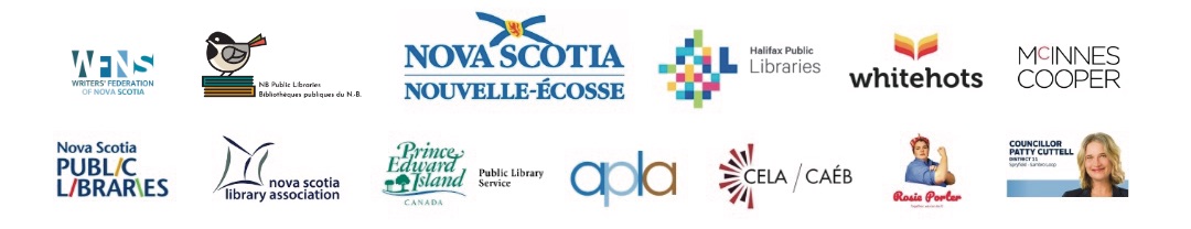 WFNS, NBPLS, Province of Nova Scotia, Halifax Public Libraries, Whitehots, McInnes Cooper, NSPL, NSLA, PEIPLS, APLA, CELA/CAEB, Rosie Porter, Councillor Patty Cuttell, McInness Cooper logos.