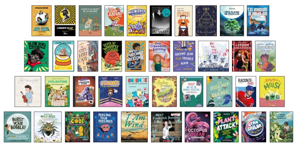 40 book covers in French and English.